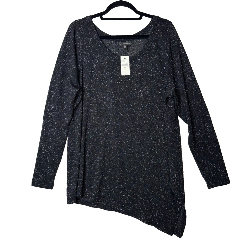 Lane Bryant Black Silver Shimmer Top NEW Sz 18/20 Asymmetric Tunic Lagenlook - Picture 1 of 12